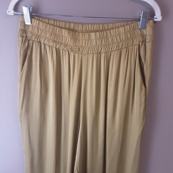 Made in Italy Giulia Dal Piano Gold Coloured Silky Flowy Wide Leg Pants Size L - Picture 7 of 16